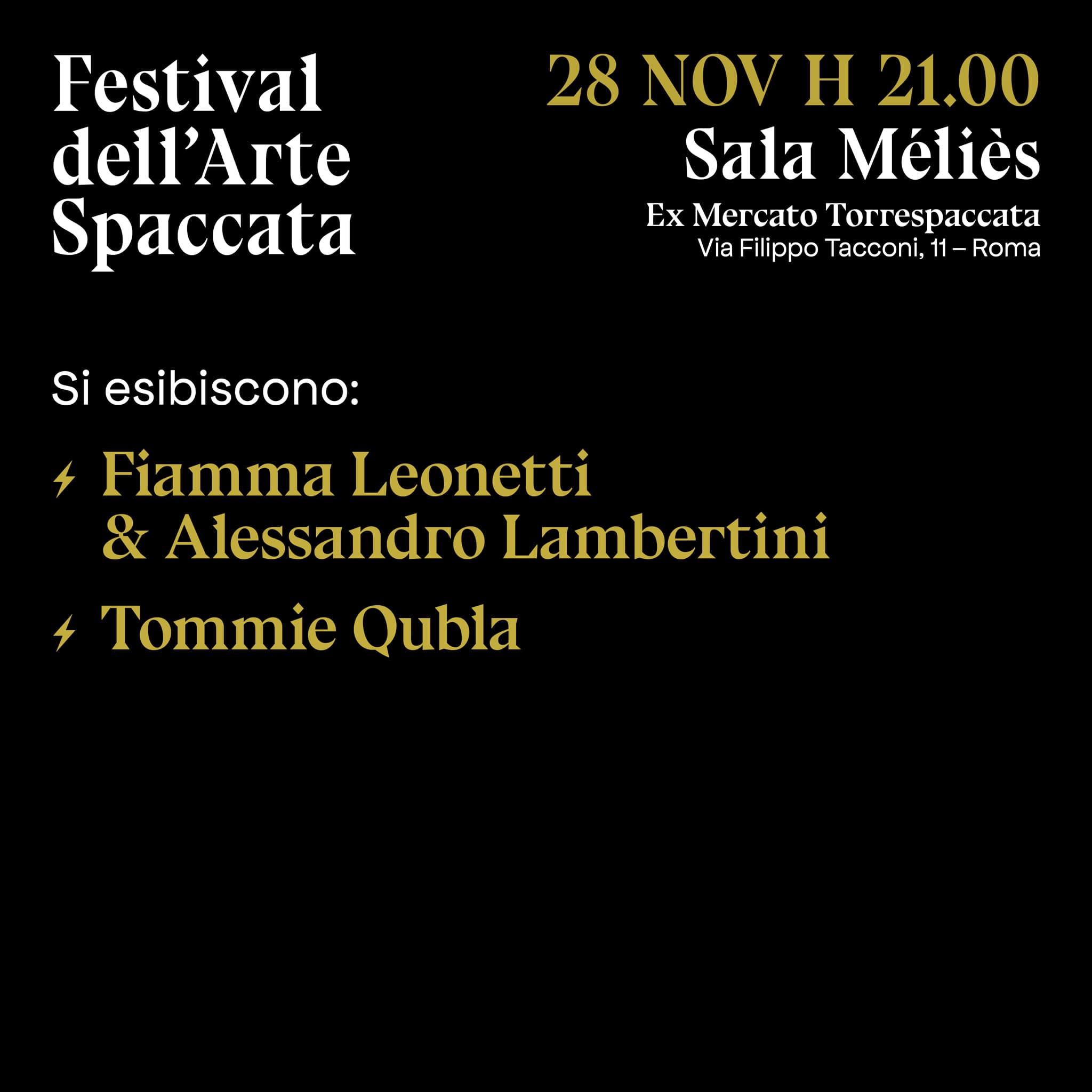Festival dell'Arte Spaccata, Arti visive e Musica, Artisti, 28 novembre 2021